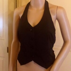 Black Button up Vest / Open Back w/ Back Tie/ Med